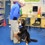 Murphy demonstrates on Seal how he hugs while visiting Cedar Chapel Special School last week.