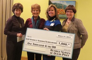 The James G. And Nancy W. Barrett Nursing Scholarship Program Presented With $1,000 Check From The Retired Nurses Of Ocean Pines