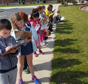 OC Elementary Kindergarten Students Observe The School Yard During An Earth Day Walk