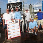 The “Miss Annie” crew weighed this 408-pound combo to take first place in the Ocean City Tuna Tournament’s heaviest stringer category last weekend. The 408-pound stringer was worth $166,517. Photo by Hooked On OC 