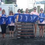 The crew on the “Tra Sea Ann” release nine white marlin for a total of 1,500 release points to take first place in that division in last weekend’s Heels and Reels ladies’ tournament. Photo courtesy Hooked on OC