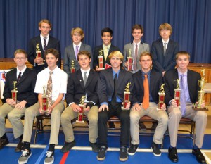 Worcester also honored its boys’ varsity and junior varsity standouts from the fall season. Pictured, front row, from left: Davis Mears, Bennett Truitt, Sam Deeley, J.B. Loomis, Ryan Nally, and Billy Brittingham. Pictured back row, from left: Kyle Chandler, Luke Buas, Anthony Rilling, Rayne Parker, and Jon Ruddo, Not pictured is Jason Cook. Submitted photo