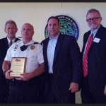 Long-time Ocean City Police Lt. Mark Pacini was recognized for his patrol work on the Boardwalk. He is pictured with, from left, Givarz, Police Chief Ross Buzzuro and Irwin. Photos by Joanne Shriner