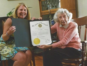 Edna Seward Of Ocean Pines Presented With Congratulatory Certificates From The Maryland General Assembly And Gov. Larry Hogan On Her 100th Birthday