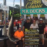 The crew on the “Foolish Pleasures,” who are now appearing on the current season of the popular Wicked Tuna show on the National Geographic Channel, weighed this 193-pound mako last Sunday to take second place in the Big Fish Classic. Photo courtesy Hooked on OC