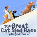The cover of the book, “The Great Cat Sled Race,” is shown. 