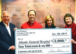 AGH Foundation Receives $2,000 Donation In Memory Of Don, Bob And Kathy D’Ambrogi