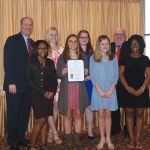 Worcester County Public Schools Superintendent of Schools Lou Taylor and Chief Operating Officer Steve Price are pictured with Women of Tomorrow award winners Lindsay Jones, Jessica Wynne and Emma Johnson and honorable mentions Jasmyne Price, Michaela Redden and Gabrielle Wilkins. 