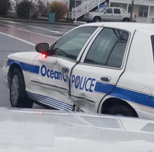 Police Car Damaged In Morning High Speed Chase