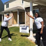 Pocomoke High School Counselor Charlene Creese giving Atlanta Schoolfield a “social distancing” high five